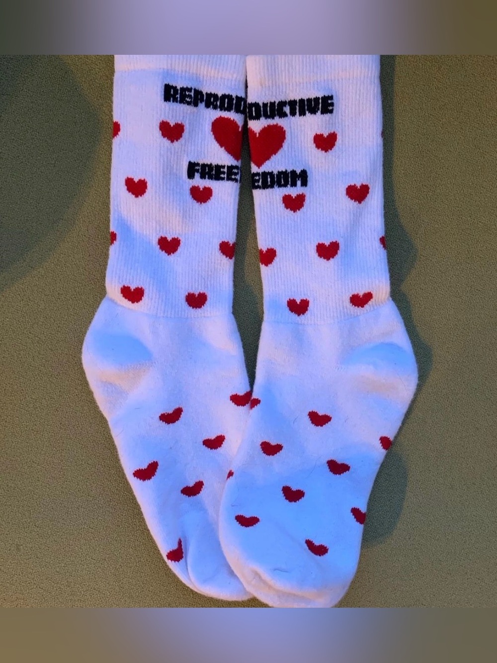 Reproductive Freedom White Socks with Red Hearts